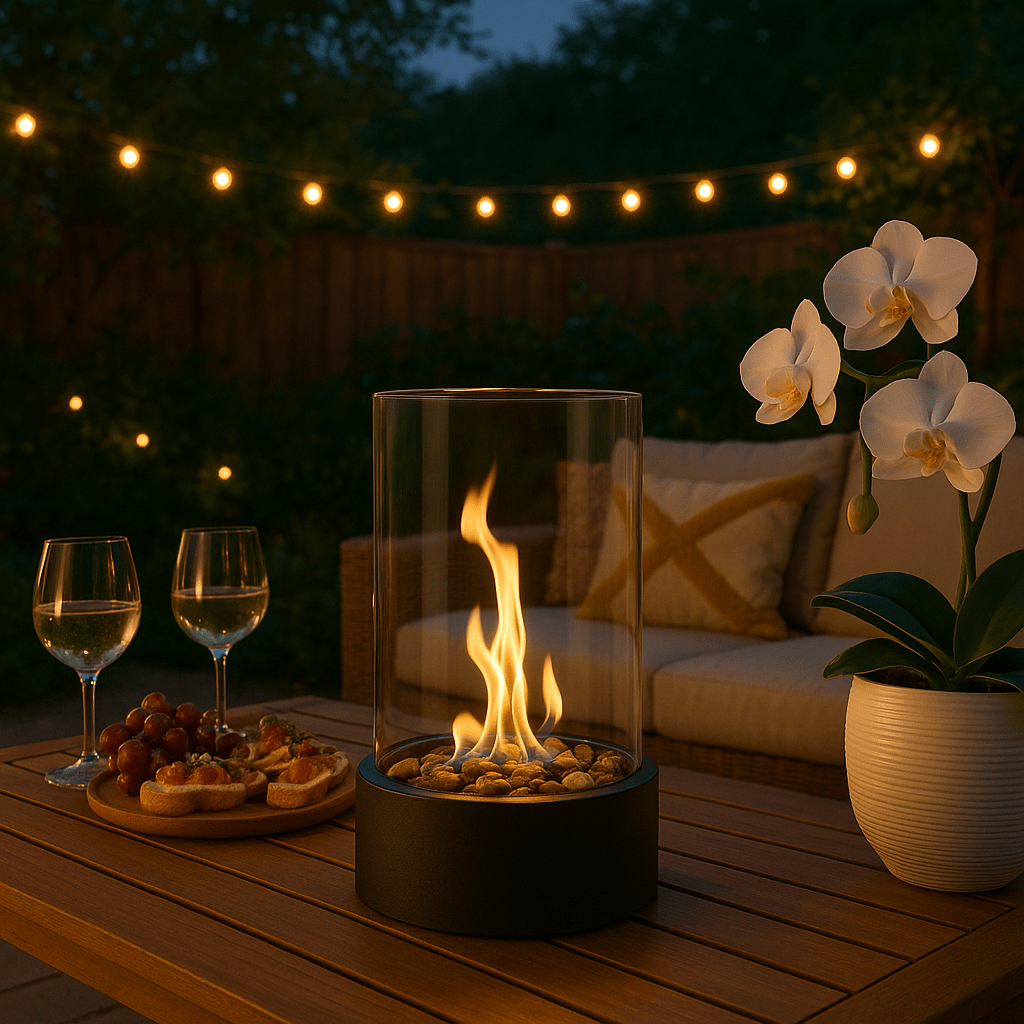 Cheminée de table GemütlicheFlamme – Cheminée de table moderne en bioéthanol avec un véritable jeu de flammes et un design scandinave