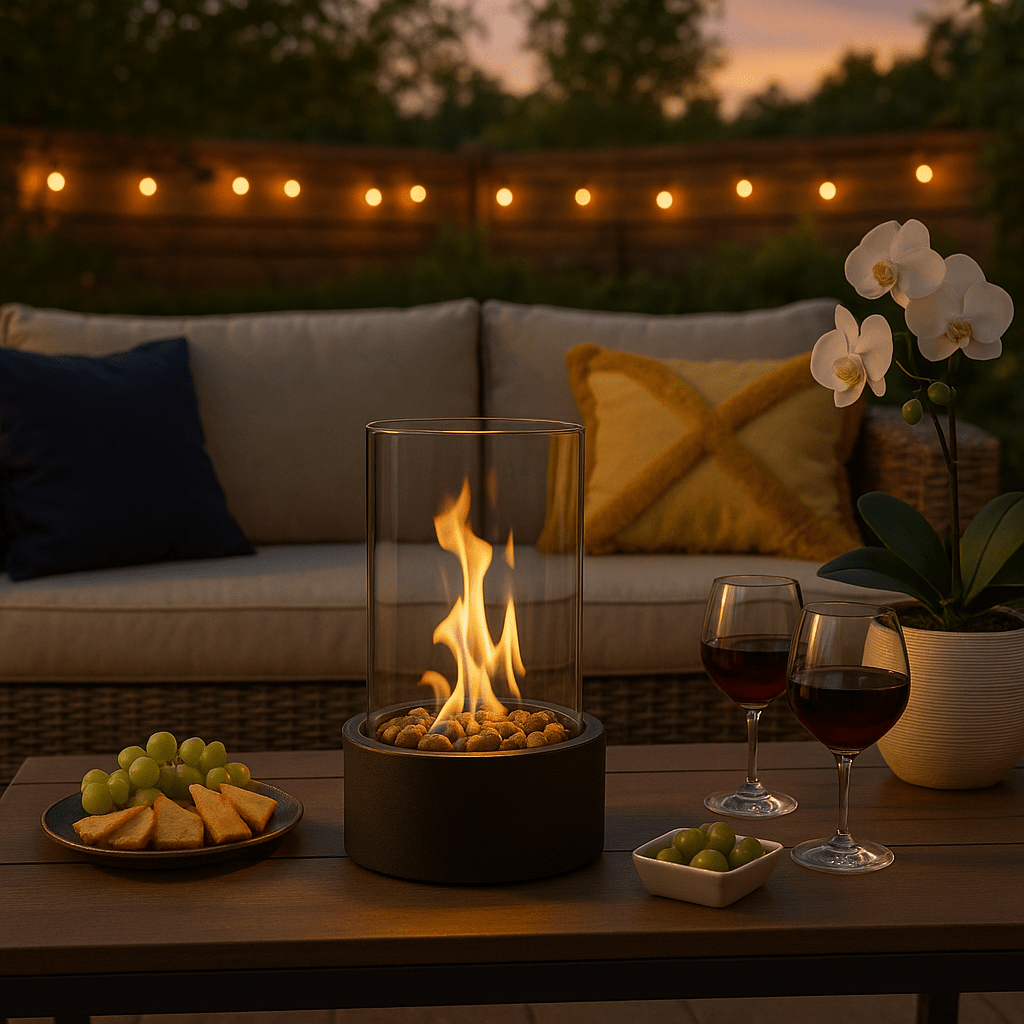 Cheminée de table GemütlicheFlamme – Cheminée de table moderne en bioéthanol avec un véritable jeu de flammes et un design scandinave