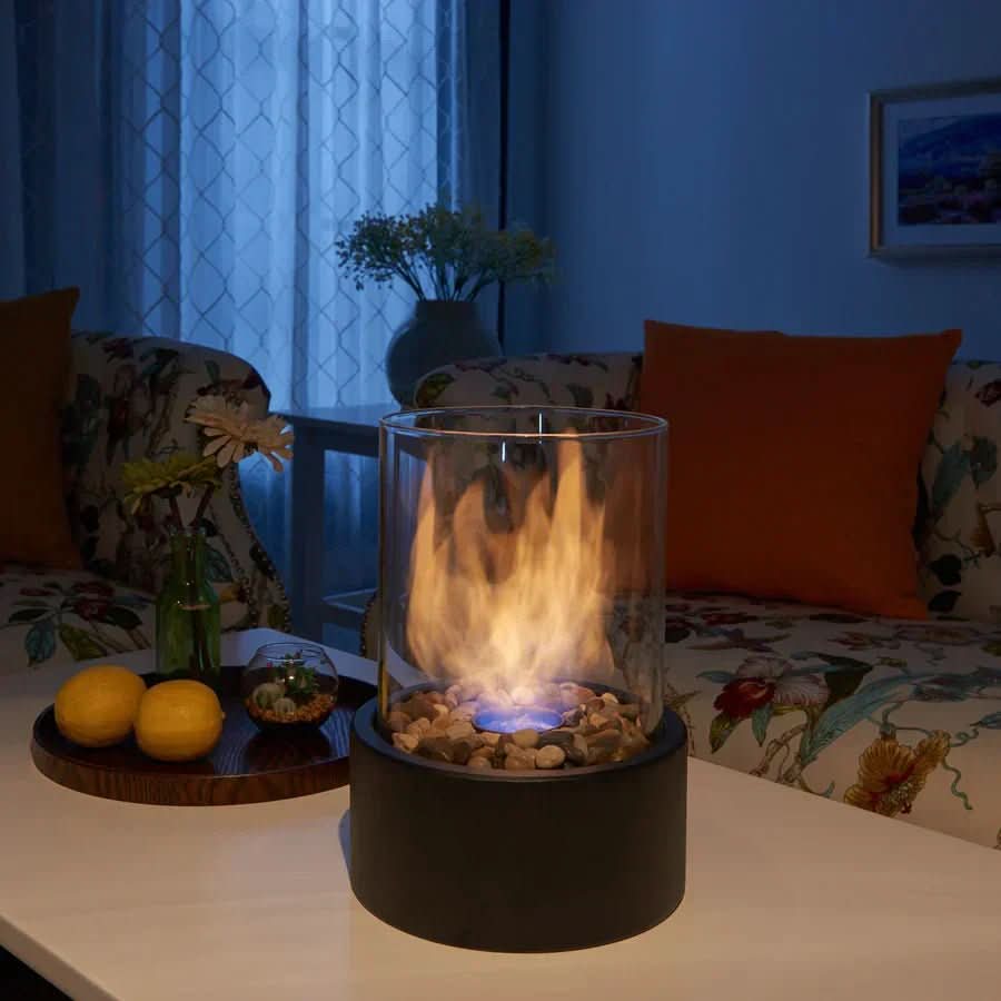 Cheminée de table GemütlicheFlamme – Cheminée de table moderne en bioéthanol avec un véritable jeu de flammes et un design scandinave