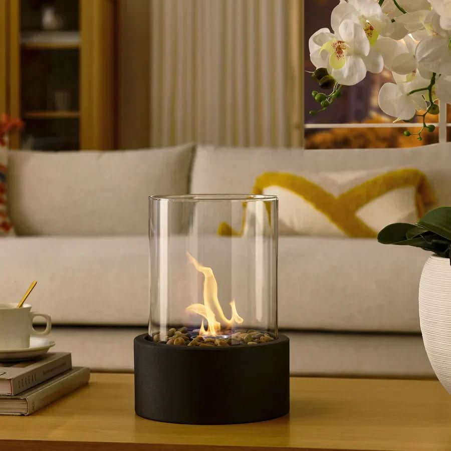 Cheminée de table GemütlicheFlamme – Cheminée de table moderne en bioéthanol avec un véritable jeu de flammes et un design scandinave