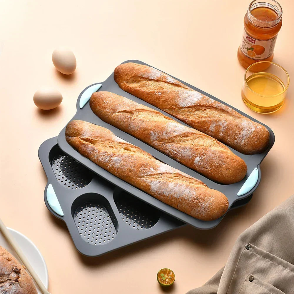 Moule à Baguette en Silicone avec Revêtement Antiadhésif – Moule à Pain Flexible
