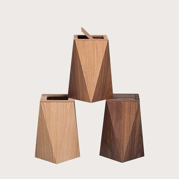 Poubelle en Bois Géométrique avec Couvercle pour Espaces Modernes