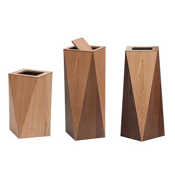 Poubelle en Bois Géométrique avec Couvercle pour Espaces Modernes