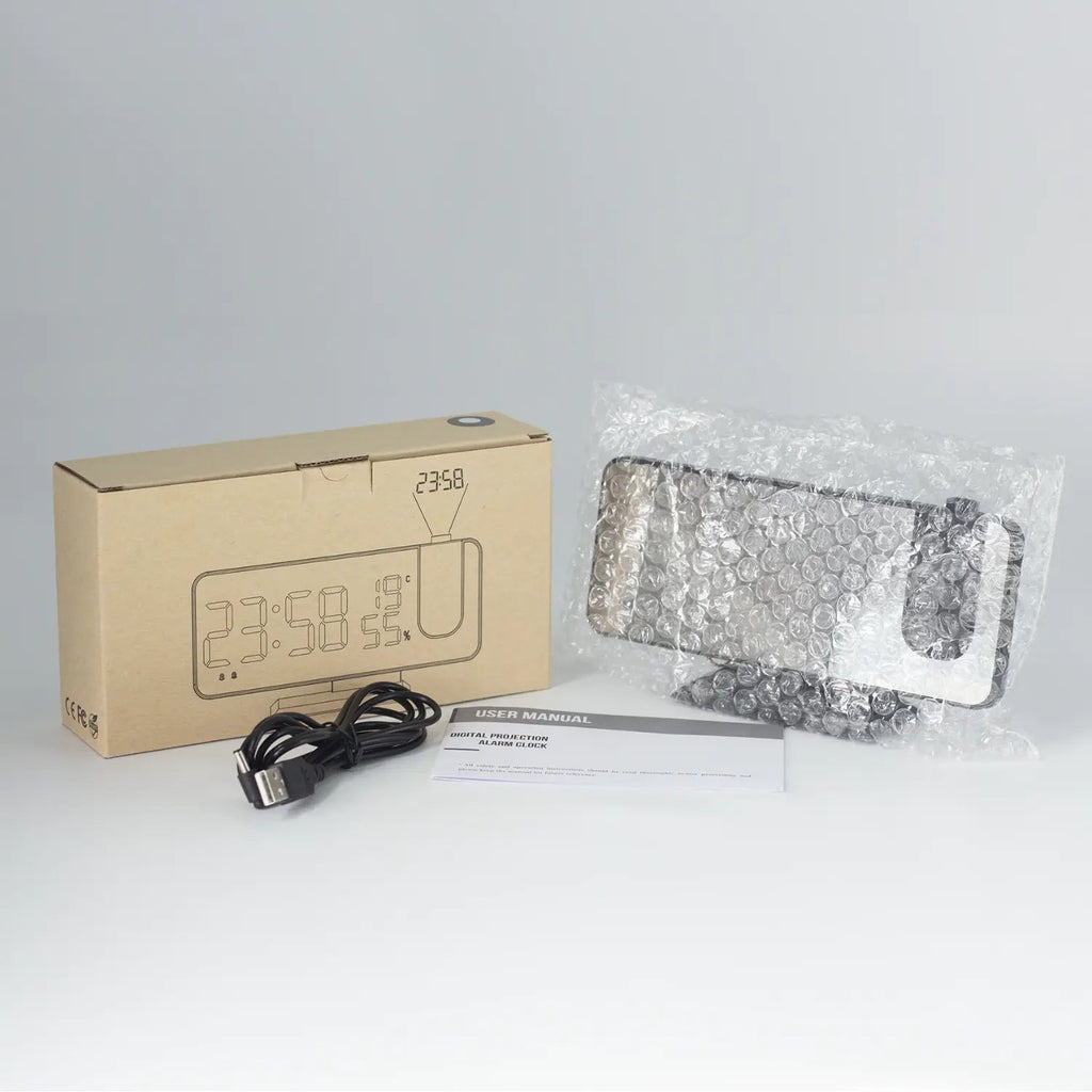 Réveil Radio FM avec Projection LED et Port de Charge USB