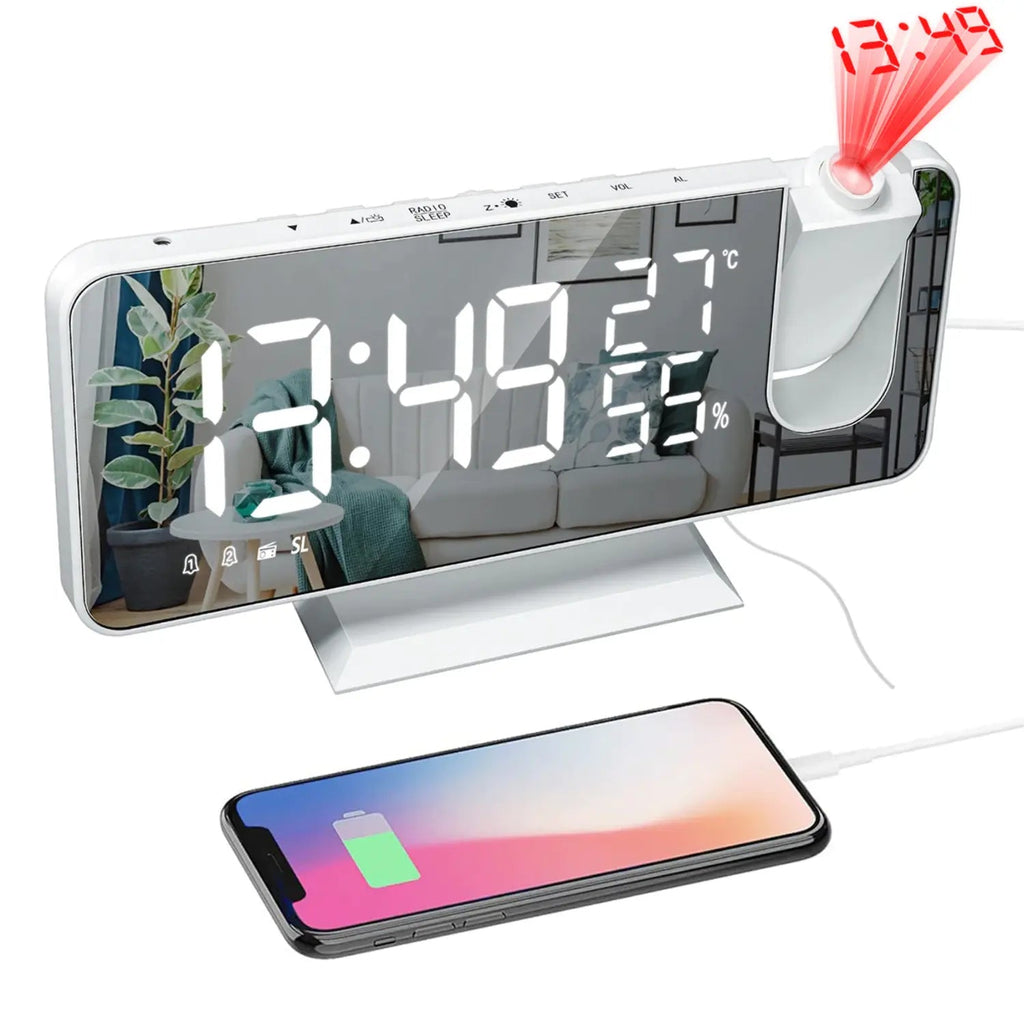 Réveil Radio FM avec Projection LED et Port de Charge USB