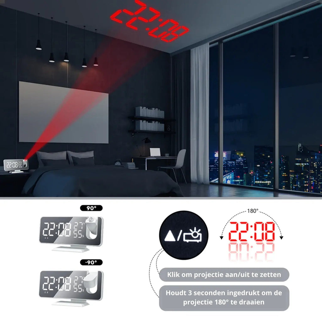 Réveil Radio FM avec Projection LED et Port de Charge USB