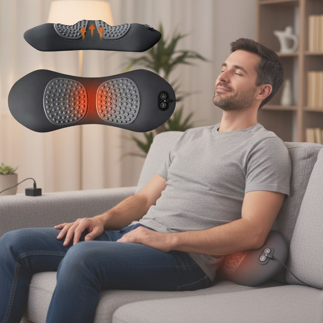 Skanto | Appareil de massage du dos avec chaleur et vibration, soutien du dos pour soulagement de la sciatique, douleur lombaire et correction de la posture – Thérapie à domicile 3-en-1