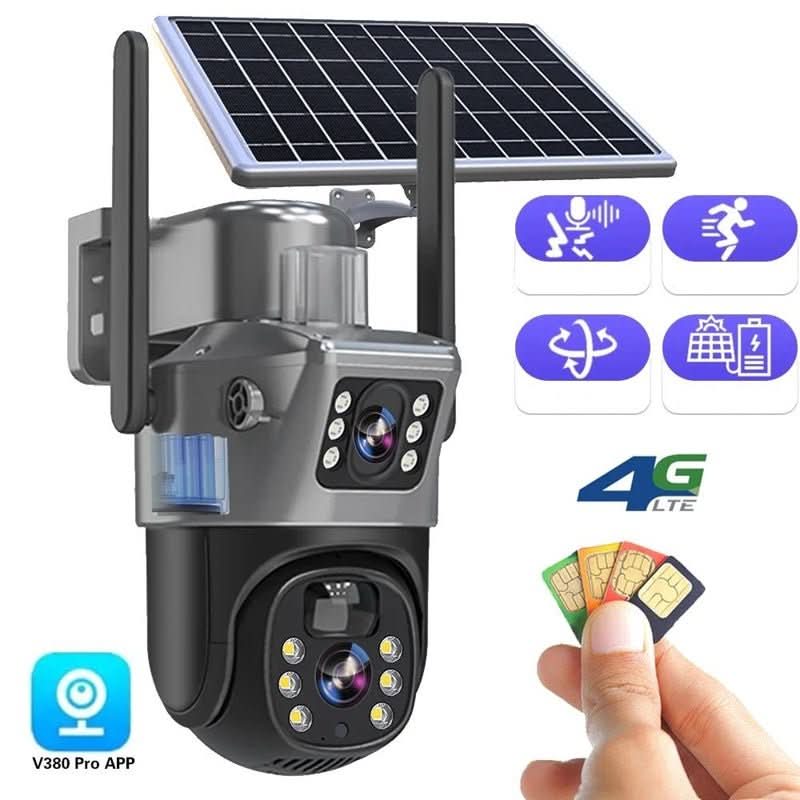 DualGuard | Caméra de sécurité sans fil 4K avec panneau solaire et détection intelligente | Vue panoramique à 360° pour une surveillance fiable