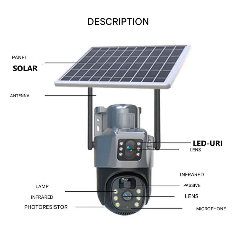 DualGuard | Caméra de sécurité sans fil 4K avec panneau solaire et détection intelligente | Vue panoramique à 360° pour une surveillance fiable
