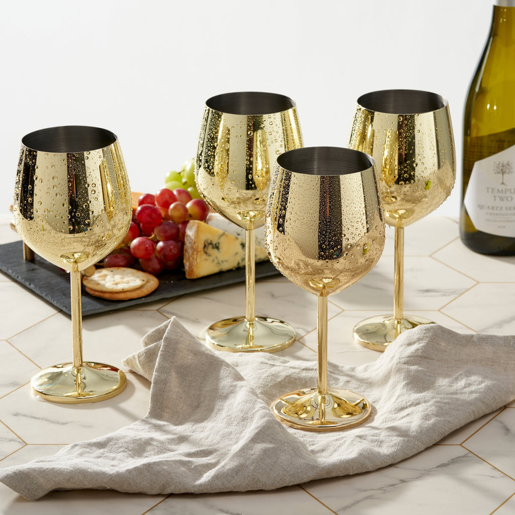 Verres à vin en acier inoxydable doré élégants avec design incassable | Parfaits pour les bars à domicile et les rassemblements en plein air
