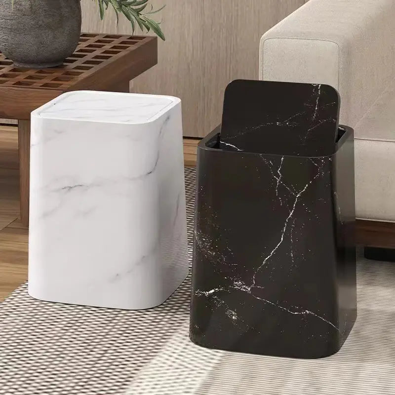Poubelle à Double Compartiment avec Couvercle Basculant – Poubelle au Style Marbre Élégant pour la Maison et le Bureau