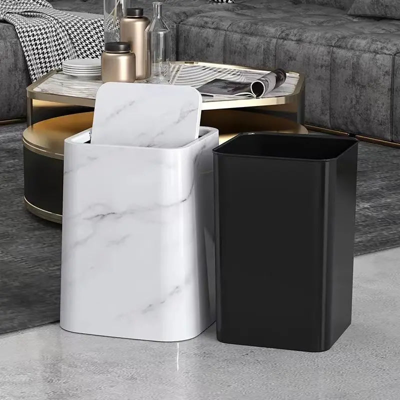 Poubelle à Double Compartiment avec Couvercle Basculant – Poubelle au Style Marbre Élégant pour la Maison et le Bureau