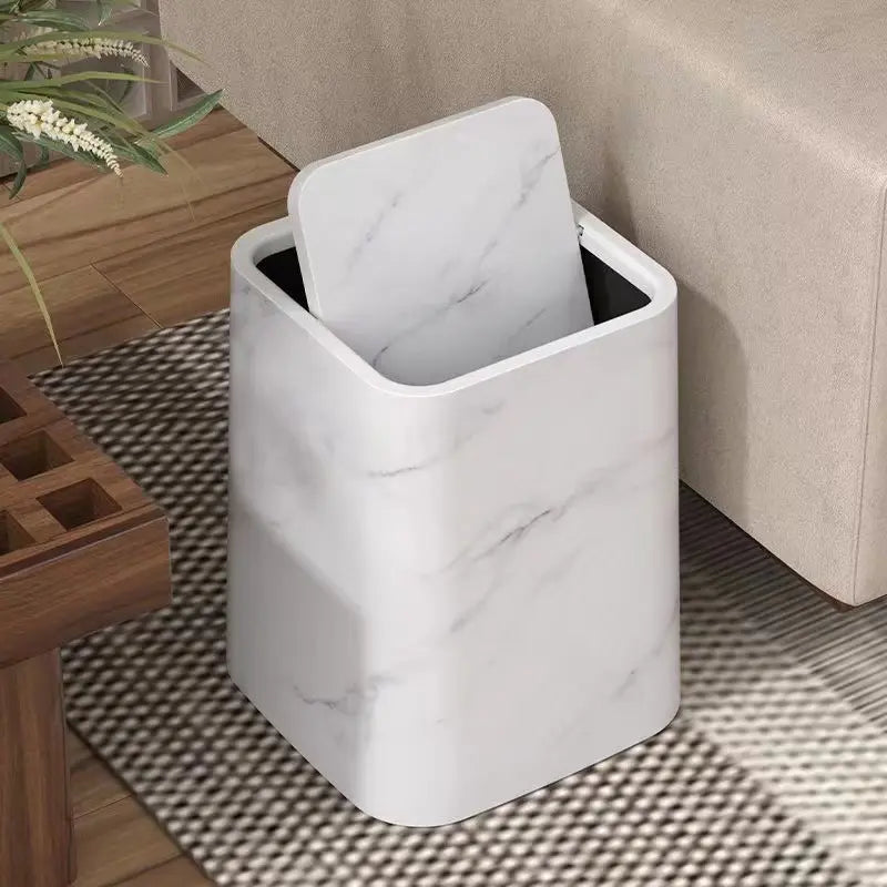 Poubelle à Double Compartiment avec Couvercle Basculant – Poubelle au Style Marbre Élégant pour la Maison et le Bureau