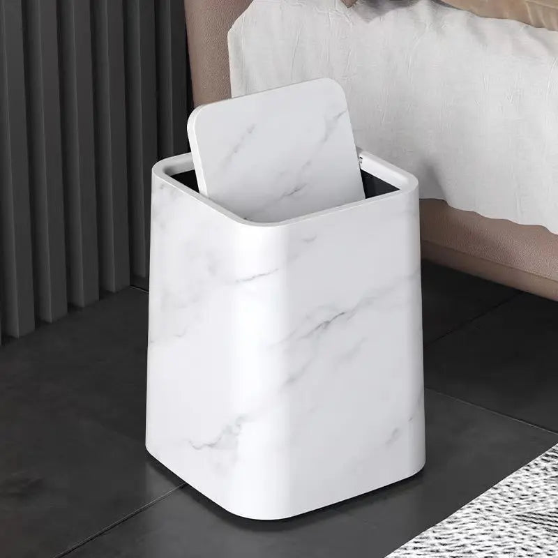Poubelle à Double Compartiment avec Couvercle Basculant – Poubelle au Style Marbre Élégant pour la Maison et le Bureau