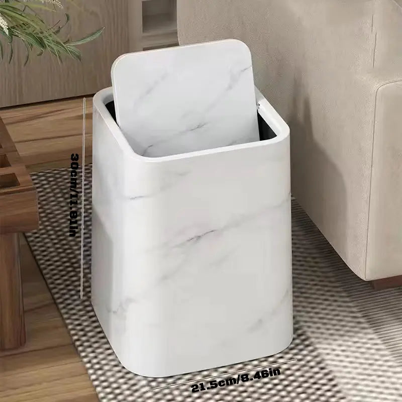 Poubelle à Double Compartiment avec Couvercle Basculant – Poubelle au Style Marbre Élégant pour la Maison et le Bureau