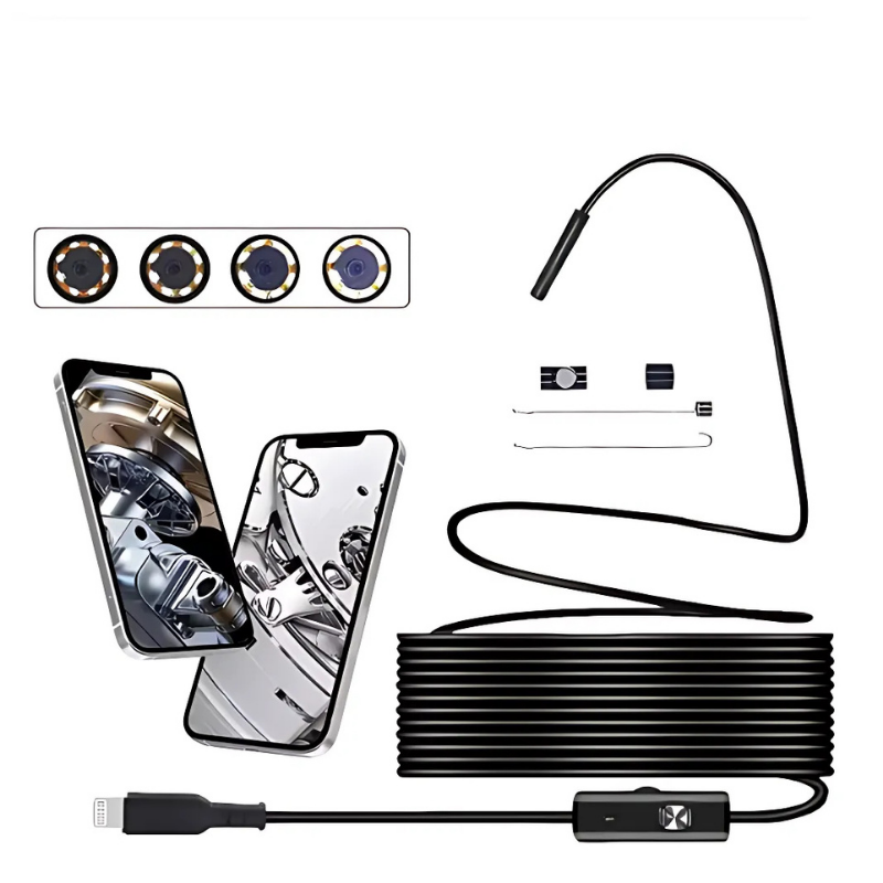 Caméra d'endoscope flexible pour espaces restreints avec lumière LED ajustable
