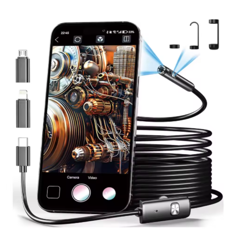 Caméra d'endoscope flexible pour espaces restreints avec lumière LED ajustable