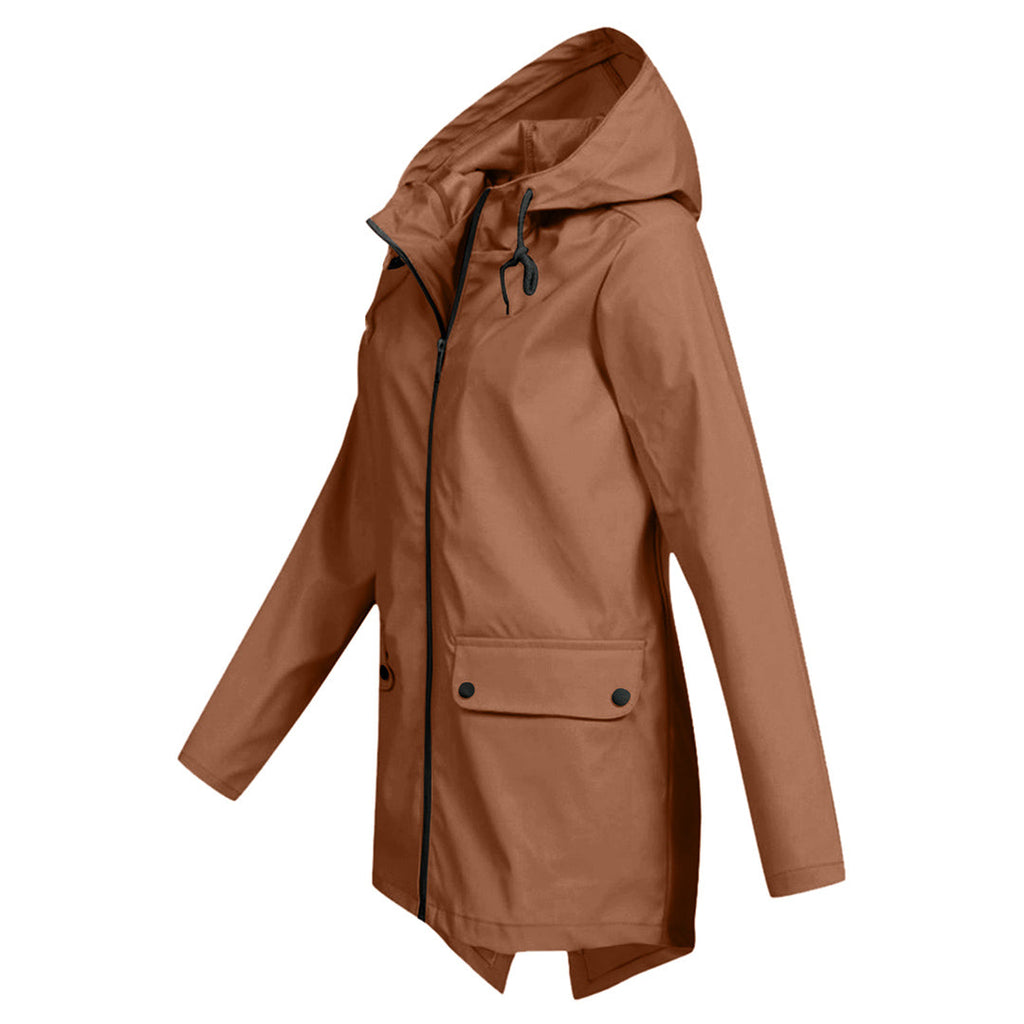 Manteau Long pour Femmes avec Capuche – Veste Imperméable pour Temps Pluvieux