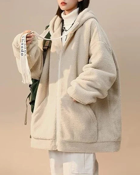 Gilet Oversize en Fleece pour Femmes avec Capuche – Sweat à Capuche Doux en Peluche