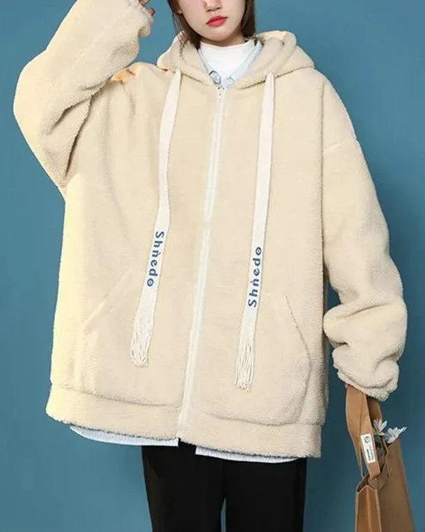 Gilet Oversize en Fleece pour Femmes avec Capuche – Sweat à Capuche Doux en Peluche