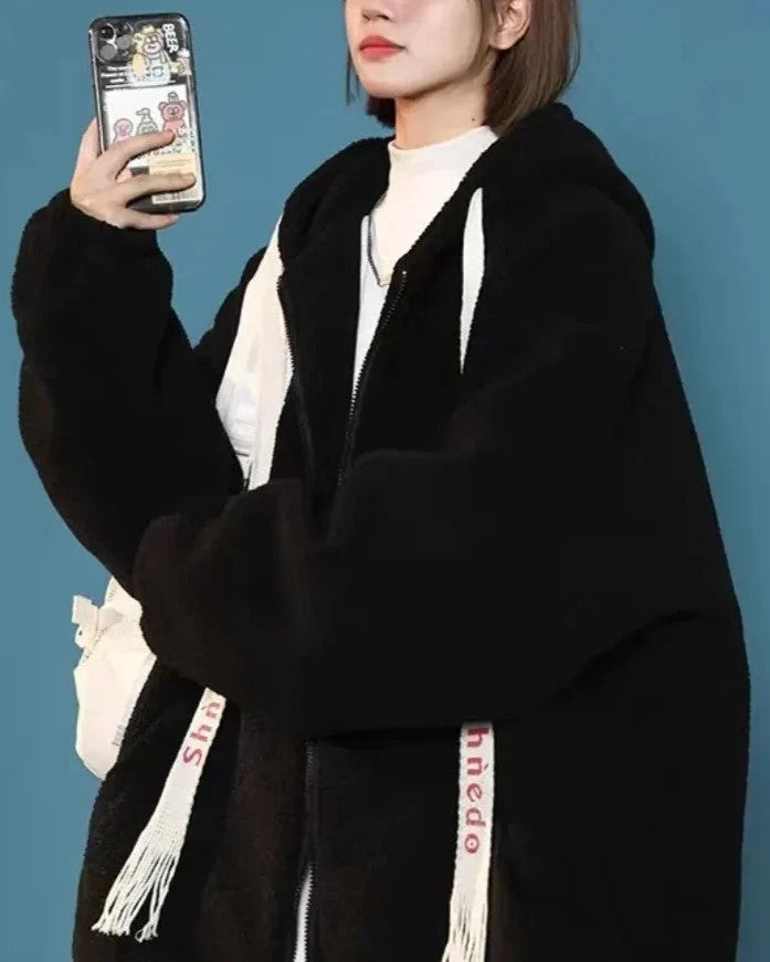 Gilet Oversize en Fleece pour Femmes avec Capuche – Sweat à Capuche Doux en Peluche