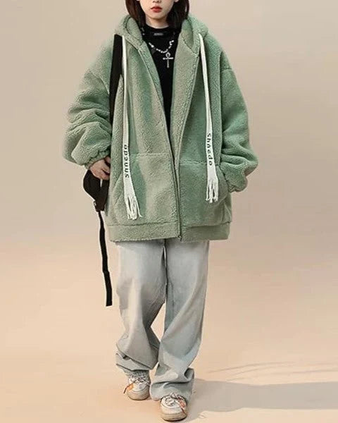 Gilet Oversize en Fleece pour Femmes avec Capuche – Sweat à Capuche Doux en Peluche