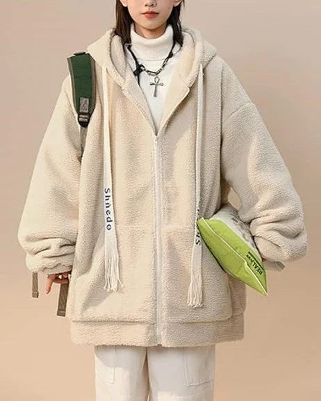 Gilet Oversize en Fleece pour Femmes avec Capuche – Sweat à Capuche Doux en Peluche