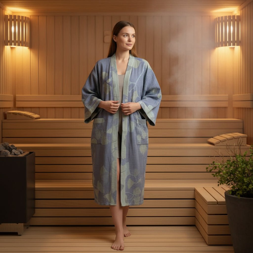 Peignoir de Style Japonais en Gaze de Coton Bio – Motif Feuille de Ginkgo