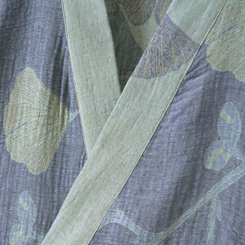 Peignoir de Style Japonais en Gaze de Coton Bio – Motif Feuille de Ginkgo