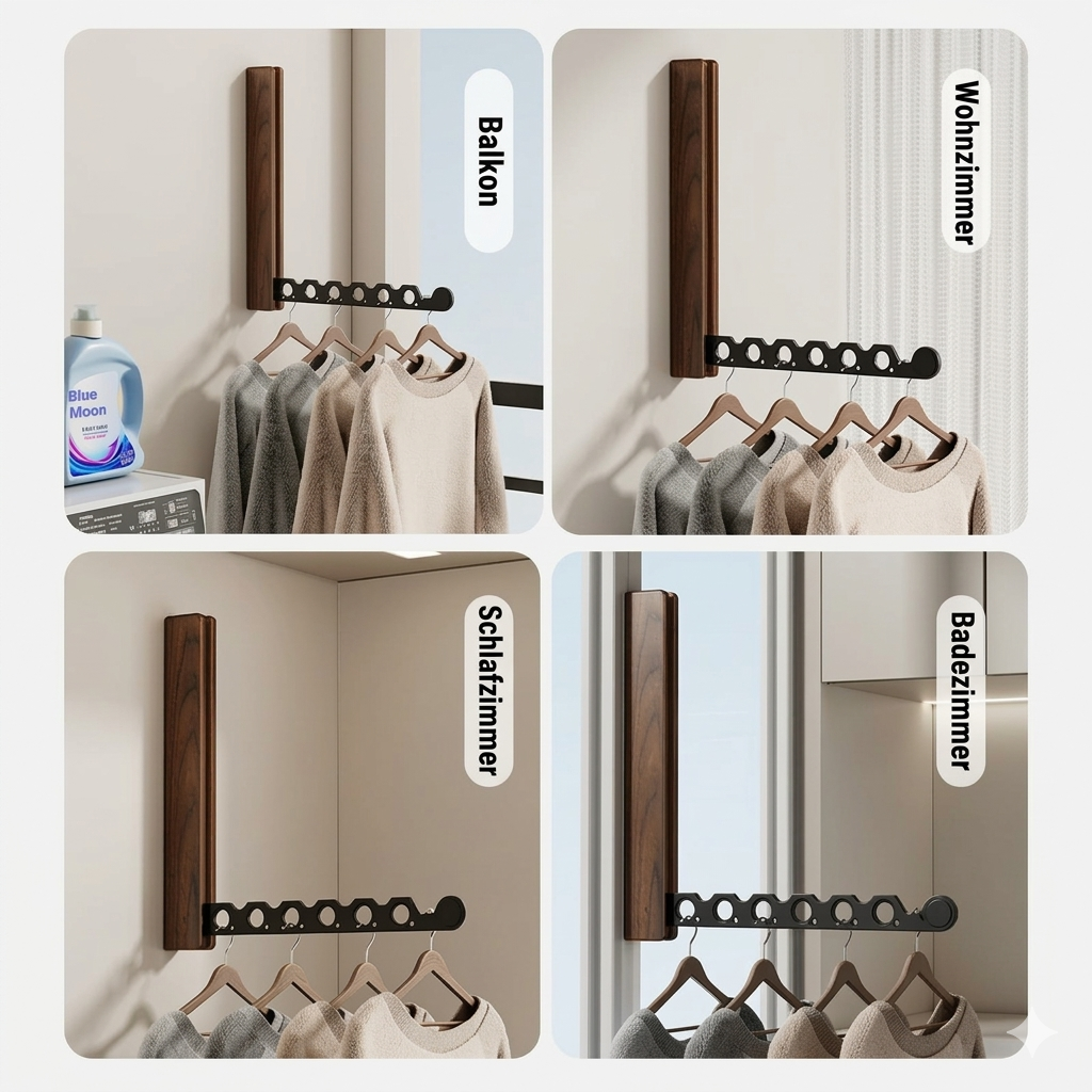 Support de vêtements mural en bois gain de place – Design pliable