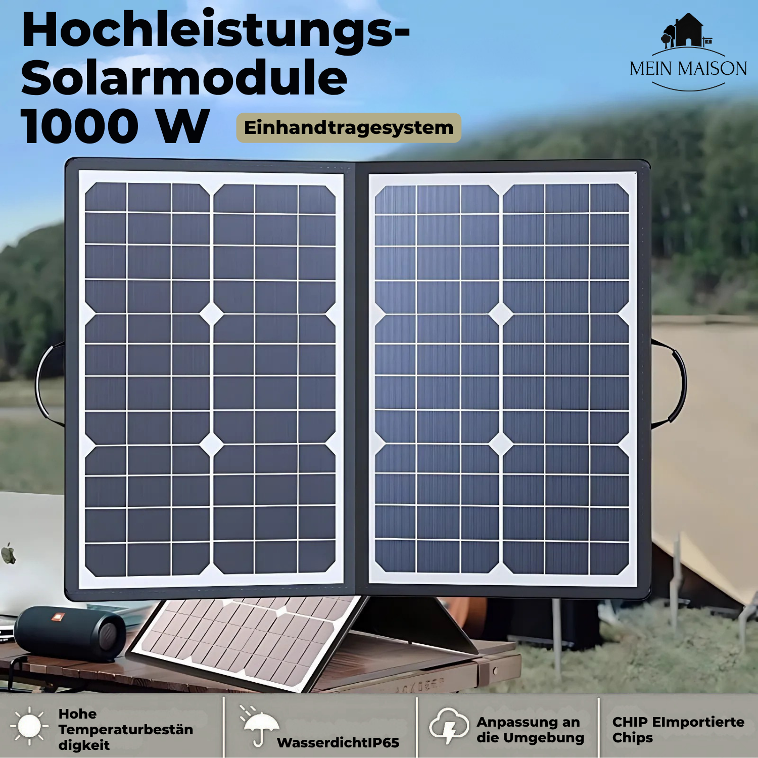 SolaraX 1000W Kit de Panneaux Solaires Pliables | Pack Complet avec MPPT & USB/Type-C | Pour Camping, Voiture, Bateau & Camping-Car