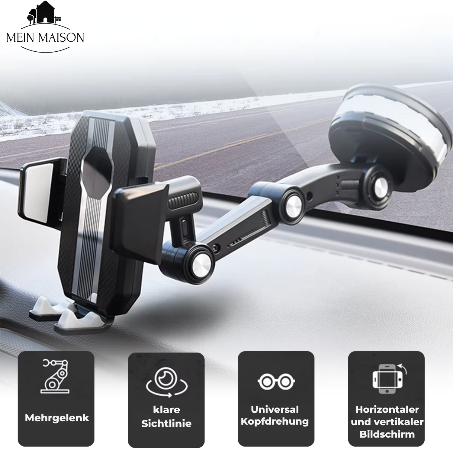 Support de téléphone Auto GripTech | Forte adhérence du ventouse | Rotation 360° | Utilisation à une main