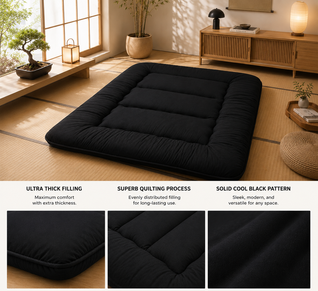 Lit de sol japonais, matelas futon épais de 4 pouces, tapis de sommeil tatami pliable, lit de sol roulable pour adultes et enfants