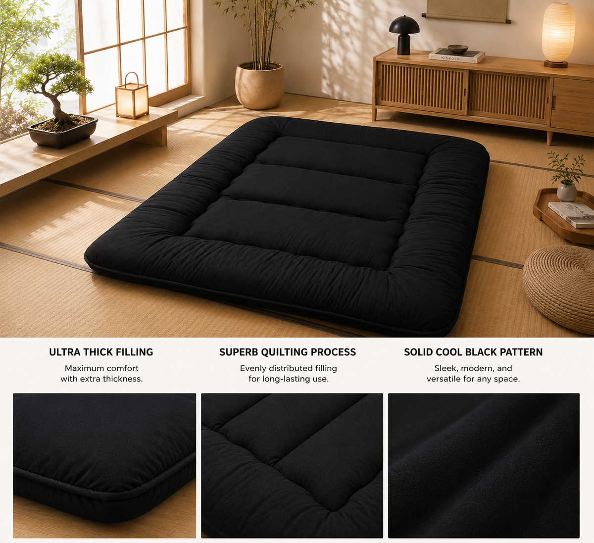 Lit de sol japonais, matelas futon épais de 4 pouces, tapis de sommeil tatami pliable, lit de sol roulable pour adultes et enfants