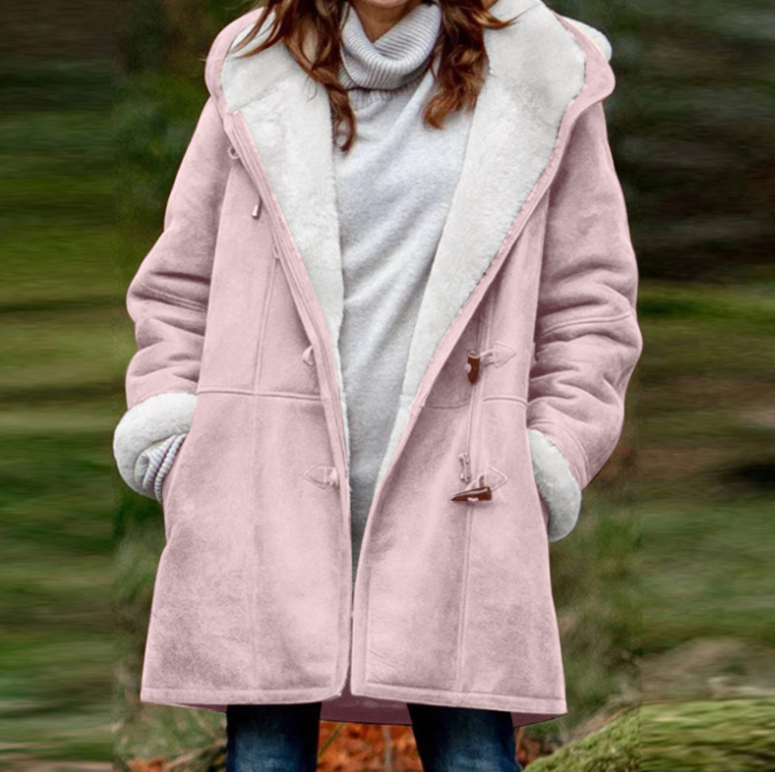 Manteau d'hiver pour femmes avec doublure en polaire – Veste rose chaude avec capuche