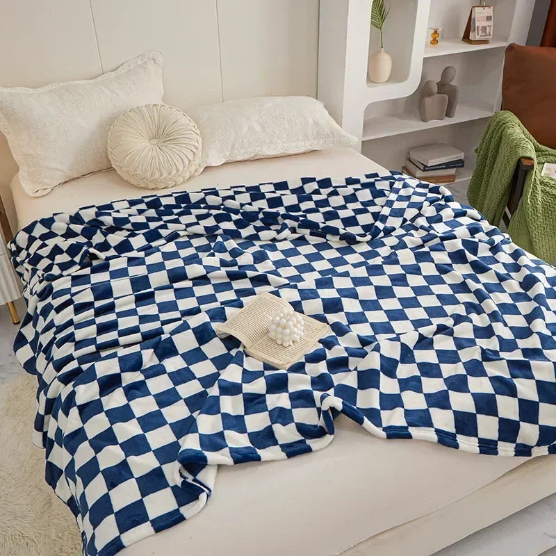 Couverture à Carreaux – Plaid Doux avec Motif à Blocs pour Canapé et Lit