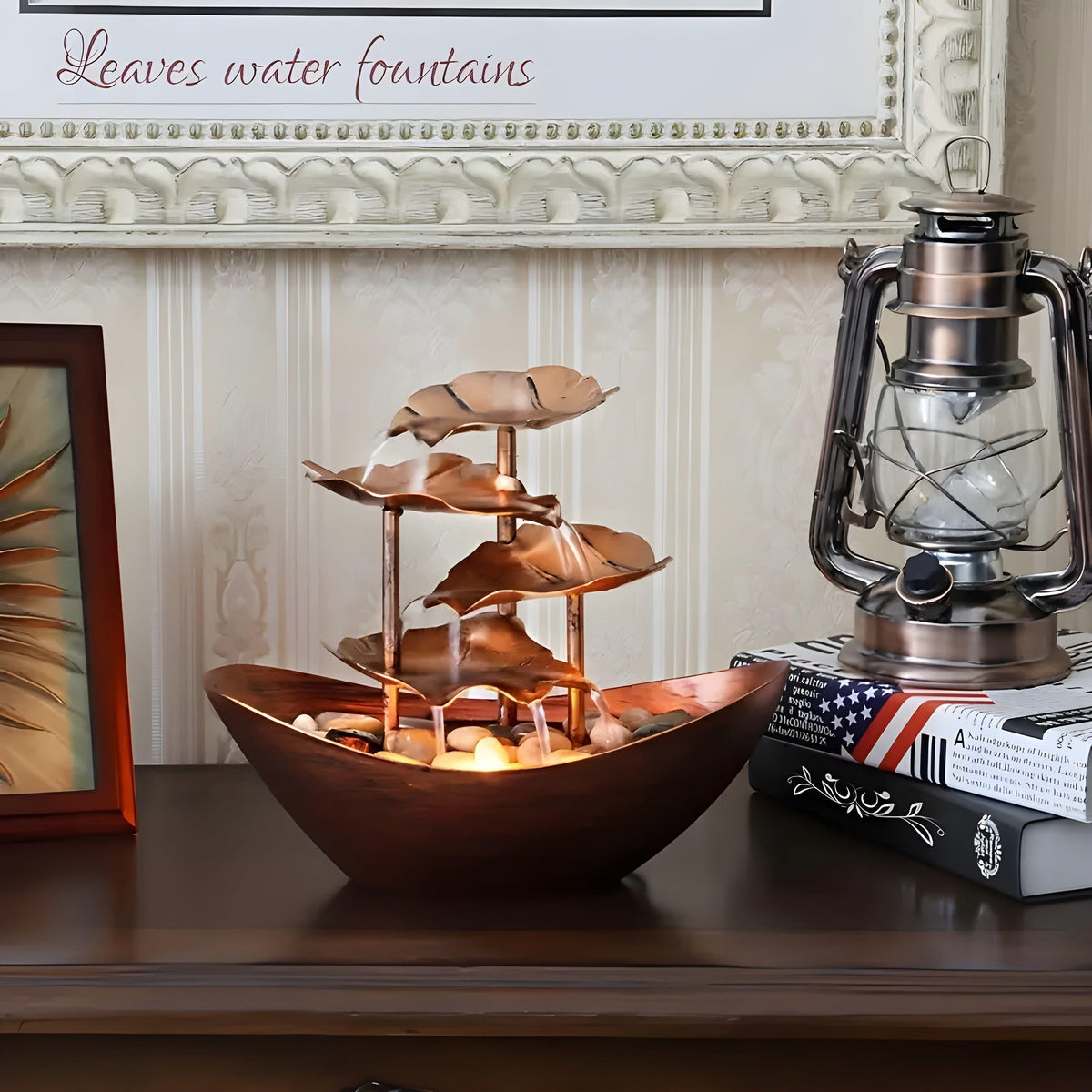 Fontaine d'eau de table LED vintage SereneFlow pour la maison et le bureau