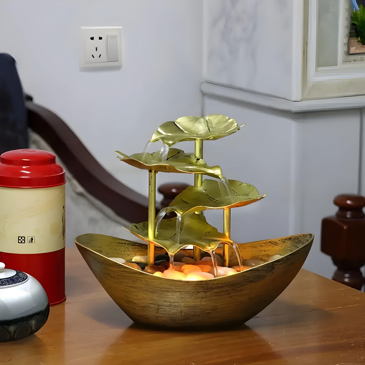 Fontaine d'eau de table LED vintage SereneFlow pour la maison et le bureau