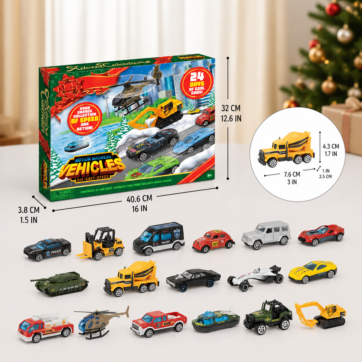 Calendrier de l'Avent de Voitures en Métal Die-Cast de Noël pour Enfants