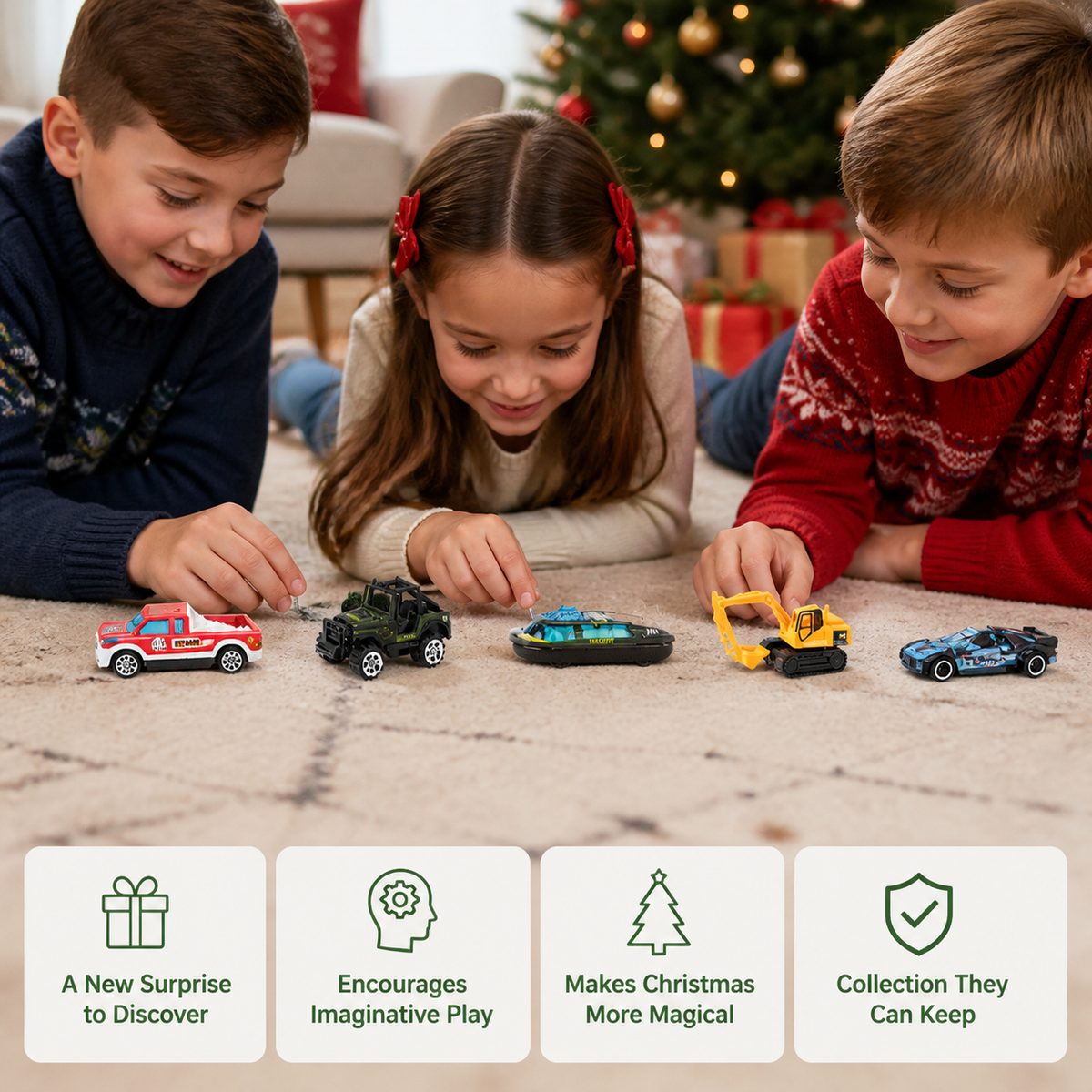 Calendrier de l'Avent de Voitures en Métal Die-Cast de Noël pour Enfants