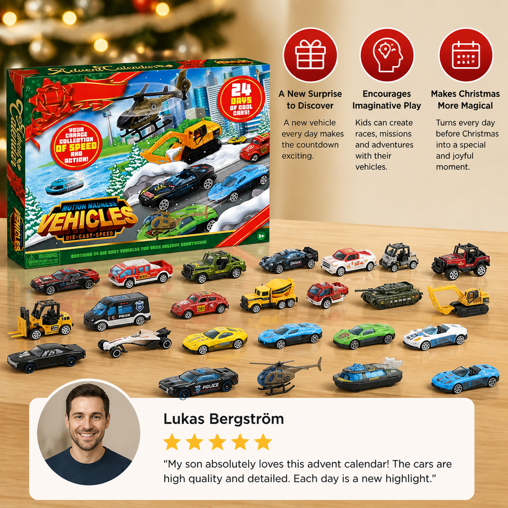 Calendrier de l'Avent de Voitures en Métal Die-Cast de Noël pour Enfants