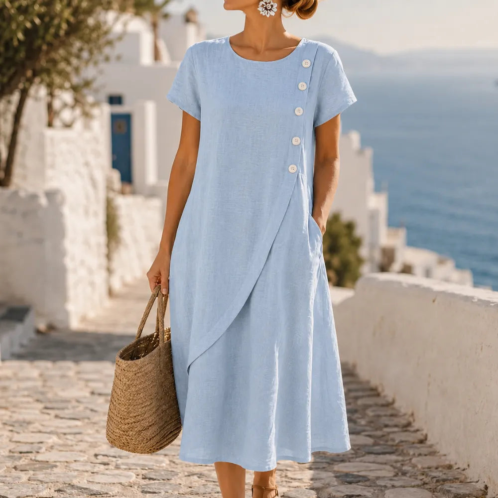 Sumlor – Robe Midi à Boutons Asymétrique avec Poches pour l'Été