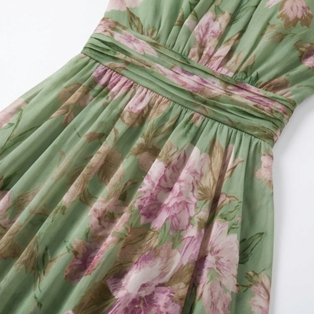 Rosalie – Robe Maxi Florale Sage Flowy pour Femmes