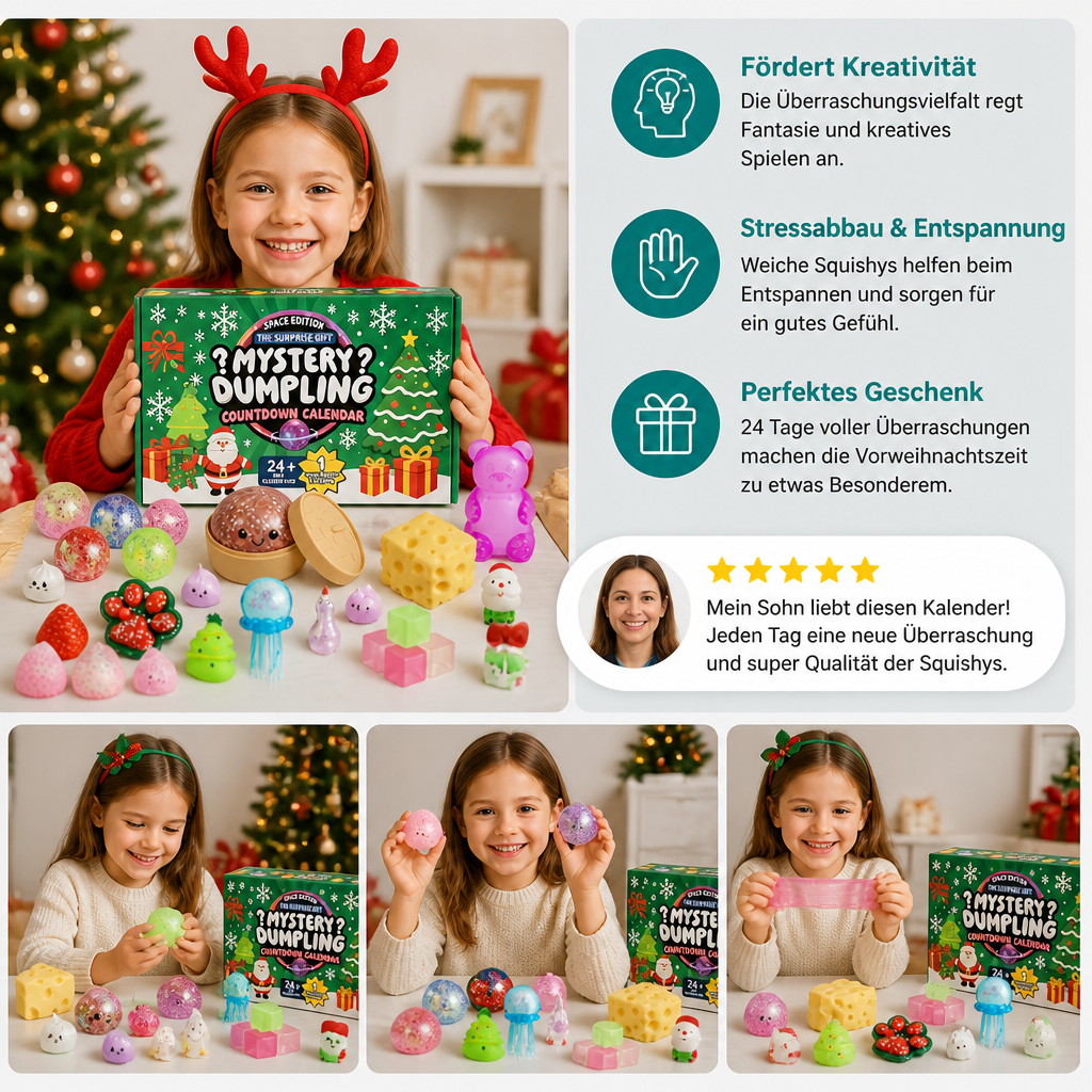 Calendrier de l'Avent Squishy de Noël pour Enfants – 24 Jours de Surprises