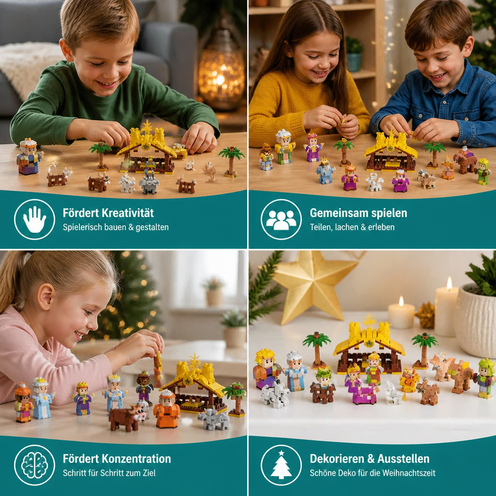 Calendrier de l'Avent en Blocs de Crèche – 24 Jours de Figurines de Noël