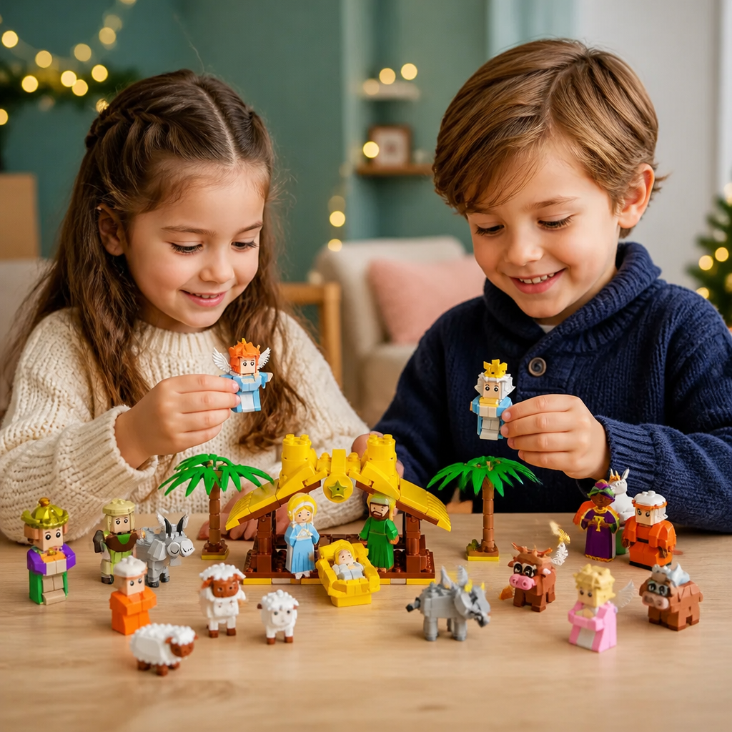 Calendrier de l'Avent en Blocs de Crèche – 24 Jours de Figurines de Noël