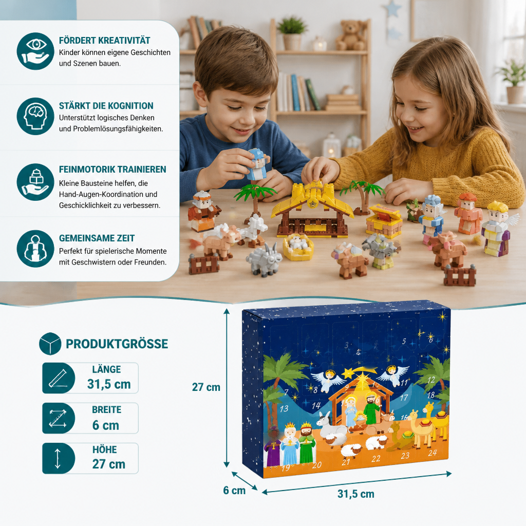 Calendrier de l'Avent en Blocs de Crèche – 24 Jours de Figurines de Noël
