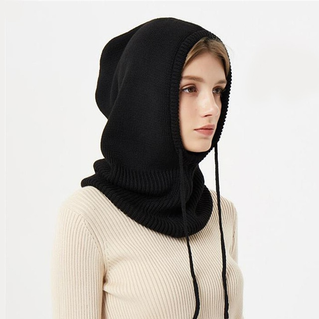 Bonnet D’Hiver En Cachemire Tricoté Pour Femme Avec Capuche Ajustable