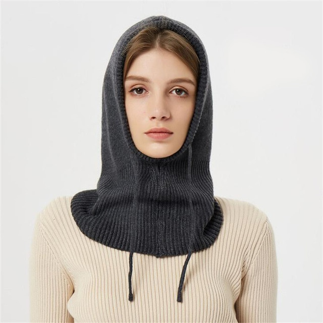 Bonnet D’Hiver En Cachemire Tricoté Pour Femme Avec Capuche Ajustable