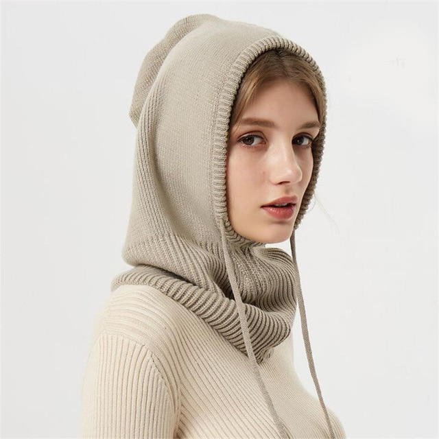 Bonnet D’Hiver En Cachemire Tricoté Pour Femme Avec Capuche Ajustable